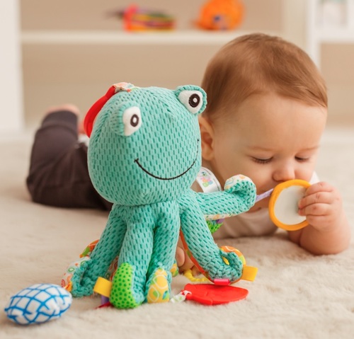 בובת פעילות נתלית דו-צדדית מרשרשת עם מראה, 3 נשכנים ותגיות - סטלה התמנון