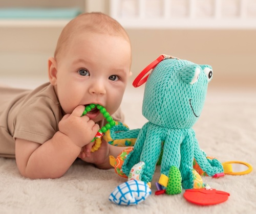 בובת פעילות נתלית דו-צדדית מרשרשת עם מראה, 3 נשכנים ותגיות - סטלה התמנון