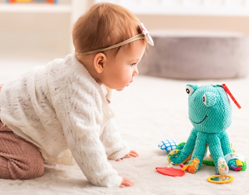 בובת פעילות נתלית דו-צדדית מרשרשת עם מראה, 3 נשכנים ותגיות - סטלה התמנון