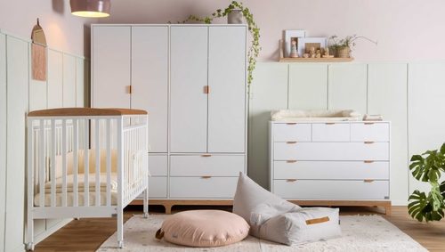 שידת החתלה רחבה לתינוק טופז עשויה MDF בציפוי מלמין - לבן בשילוב אלון אדום