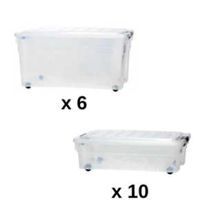 ארגזי אחסון – מארז 10 יחידות 30 ליטר ו?6 יחידות 120 ליטר עם גלגלים