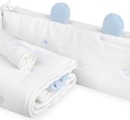 סט מצעים 3 חלקים למיטת מטר 100% כותנה טטרא רקום - מיקי מאוס תכלת