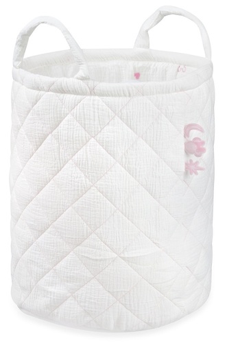 סל אחסון גדול, מעוצב ומרופד עם ידיות מבד טטרא רקום - מיני מאוס ורוד