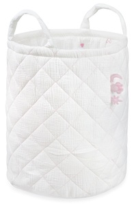 סל אחסון גדול, מעוצב ומרופד עם ידיות מבד טטרא רקום - מיני מאוס ורוד