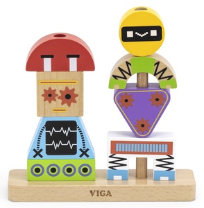 משחק השחלת צורות מעץ מלא 8 חלקים - רובוט