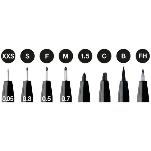 8 עטים PITT artist pens (בעוביים שונים)