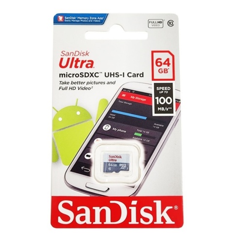כרטיס זיכרון SANDISK MICRO SD SDSQUNR-064G-GN3MN 100MB/s