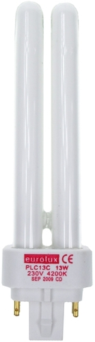 פ.ל.סי 13 וואט צבע 4200K לבן קר 2 פינים Eurolux 800Lm PLC13C
