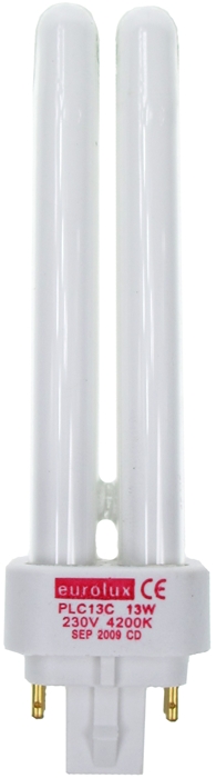 פ.ל.סי 13 וואט צבע 4200K לבן קר 2 פינים Eurolux 800Lm PLC13C