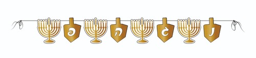 שרשרת קישוט חנוכיות וסביבונים מוזהבת