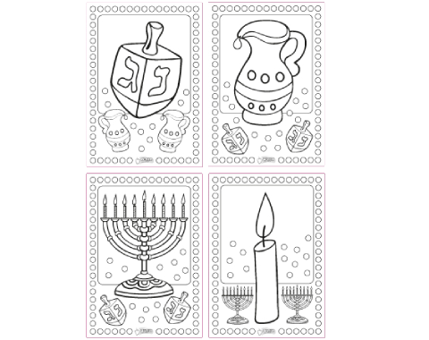 דפי עבודה לחנוכה בתוספת דבקיות - איורים - 36 יח'
