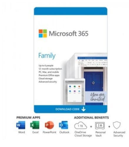 חבילת Microsoft Office 365 Family AI - קוד דיגיטלי מנוי ל-12 חודשים עד 6 אנשים