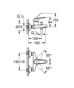 סוללה לאמבטיה באופלואו BAUFLOW כרום GROHE - גרואה 23601000 GROHE גרואה