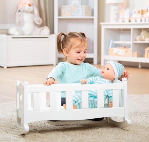 עריסה מעוצבת לבובה עשויה מעץ מלא עם אפשרות נידנוד