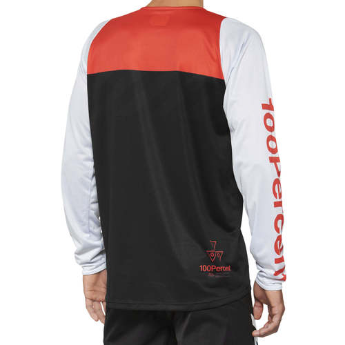 חולצת רכיבה שרוול ארוך 100% שחור / אדום / לבן -  100% R-CORE JERSEY  
