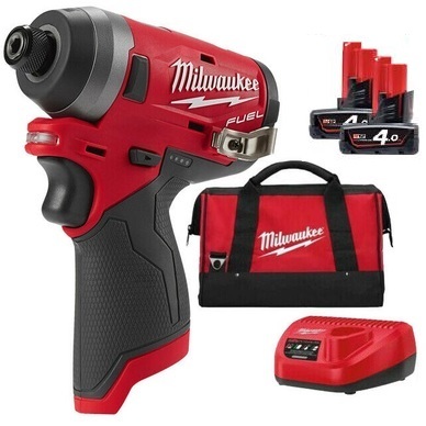 מברגת אימפקט FUEL M12 FID 12V שתי סוללות 4.0AH מבית milwaukee