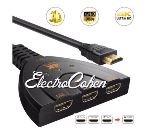 בורר מפצל כולל כבל  HDMI 3 כניסות תומך 4K לממירים