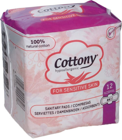 תחבושת עם כנפיים לספיגה רגילה לעור רגיש - COTTONY