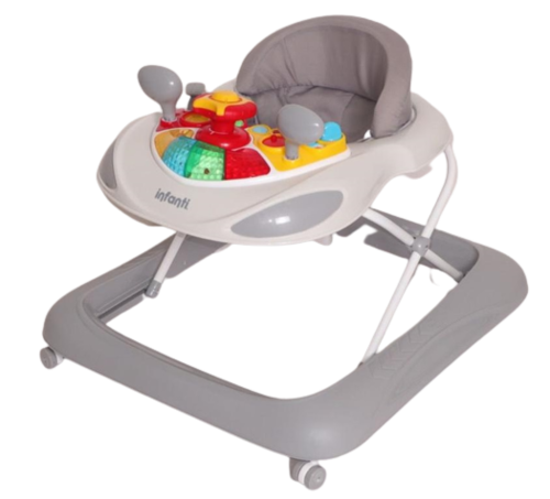 הליכון מתכוונן לתינוק עם פעלולון אלקטרוני איקון פלוס - אפור