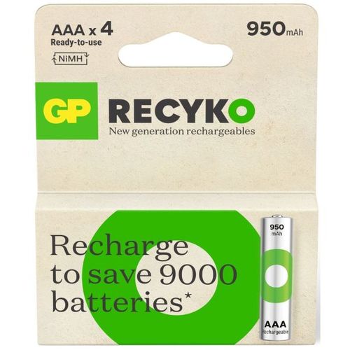 4 סוללות נטענות GP RECYKO AAA 950MAH ג'י פי