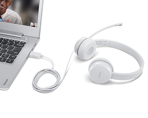 אוזניות Lenovo 110 On-Ear Stereo USB - GXD1E71385‏ - צבע לבן