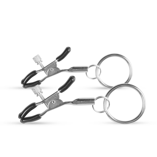 מצבטי פטמות מתכווננים עם טבעת Easy Toys - Metal Nipple Clamps With Ring