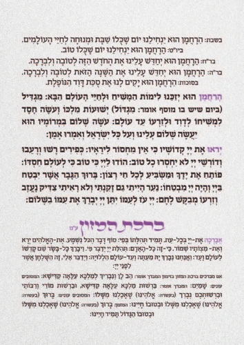 ברכת המזון גדול בשני נוסחים עם למינציה על כל הדפים