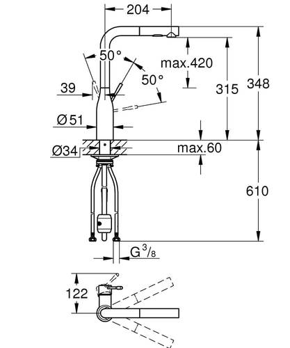 שרטוט ברז מטבח גרואה 30270000 