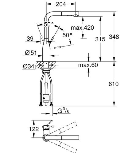 שרטוט ברז מטבח גרואה 30270GN0 