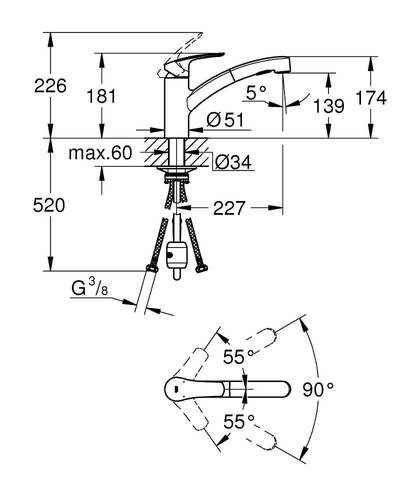 שרטוט ברז מטבח גרואה 30305001 