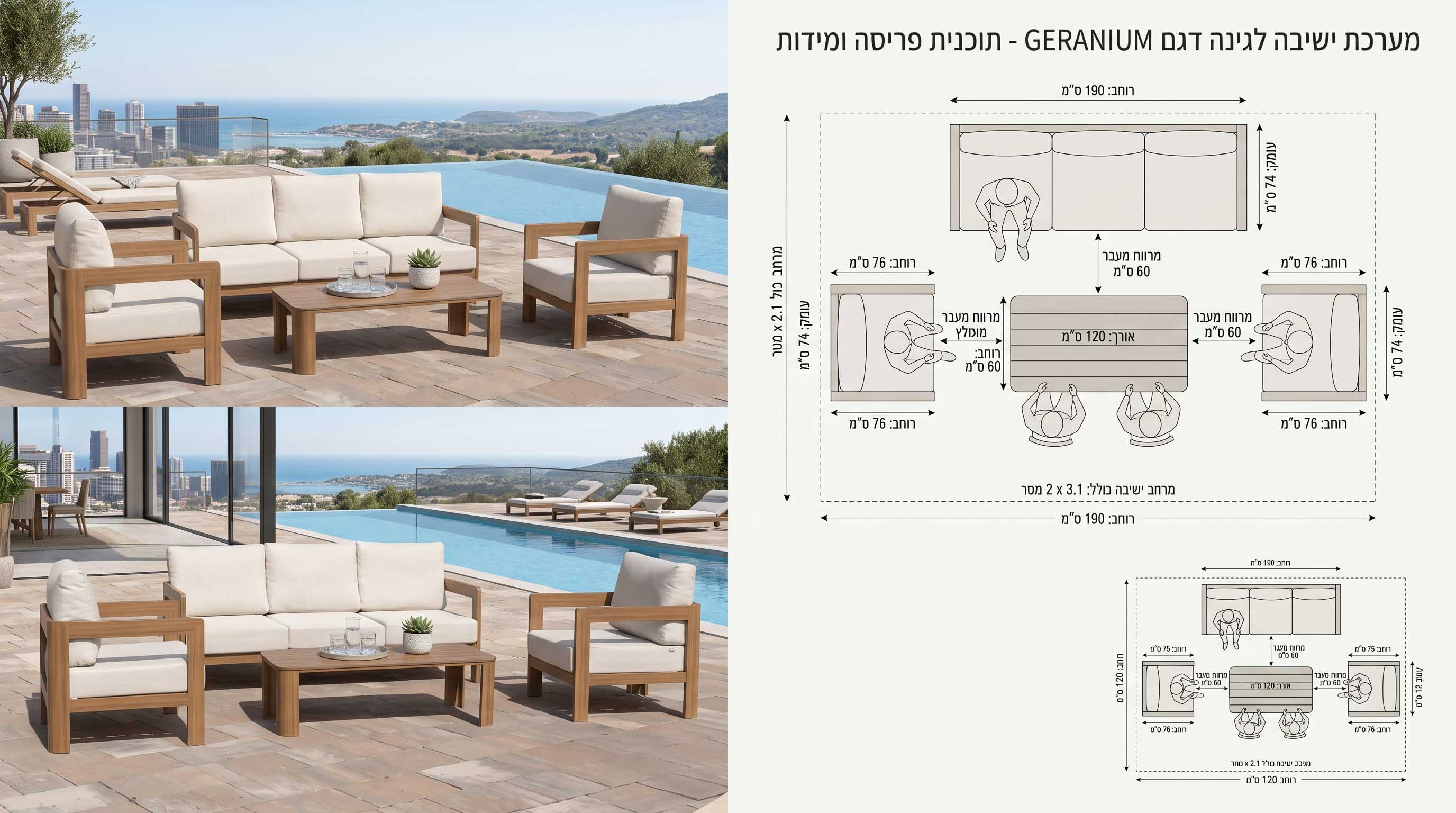 מערכת ישיבה לגינה מאלומיניום דגם GERANIUM