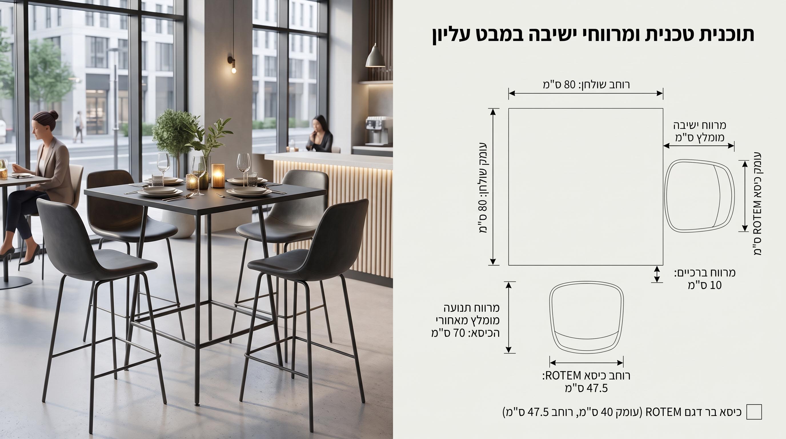 כיסא בר 75 ס"מ מברזל עם ריפוד דמוי עור דגם ROTEM