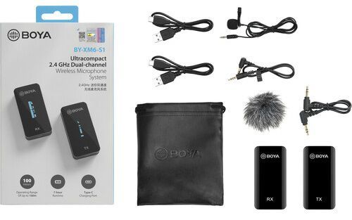 מיקרופון דש אלחוטי מקצועי עם תצוגה, למצלמות מחשבים וסמארטפונים - בחיבור 3.5 מ