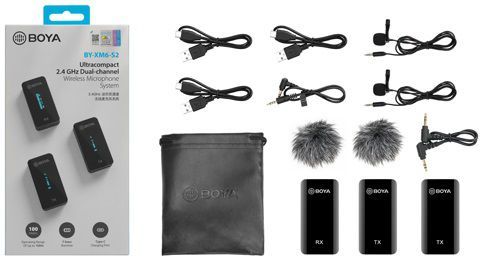 זוג מיקרופונים דש אלחוטי מקצועי עם תצוגה, למצלמות מחשבים וסמארטפונים - בחיבור 3.5 מ