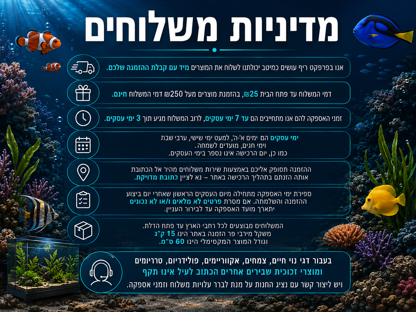 מדיניות משלוחים Perfect Reef