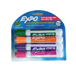 סט טושים מחיקים ללוח 4 צבעים בבליסטר EXPO
