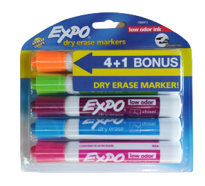 סט טושים מחיקים ללוח 5 צבעים EXPO