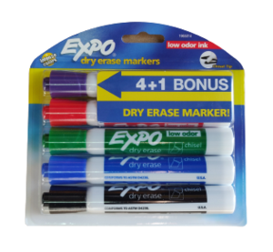 סט טושים מחיקים ללוח 5 צבעי בסיס EXPO
