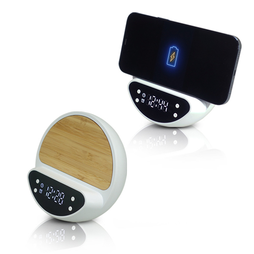 שעון מעורר במבוק משולב מעמד לנייד עם טעינה Morning