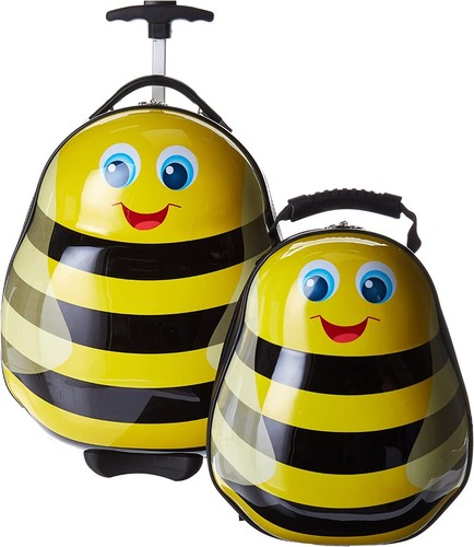 סט תיקים לילדים הכולל מזוודת טרולי 18 אינץ' ותיק גב 13 אינץ' בעיצוב דבורה