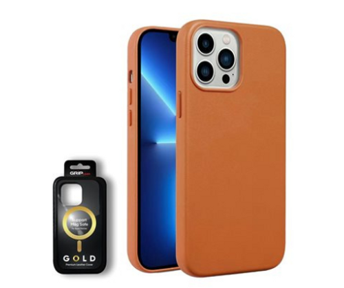 כיסוי דמוי עור MagSafe Grip Case חום לאייפון 14 פרו מקס