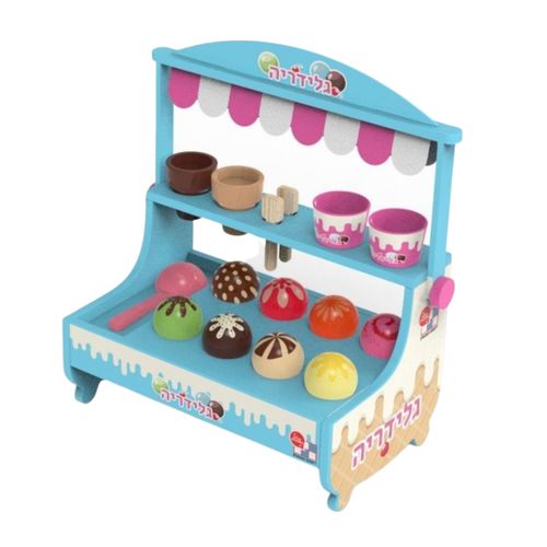 גלידריה - דוכן גלידה עשוי עץ הכולל 25 חלקים למשחקי דמיון