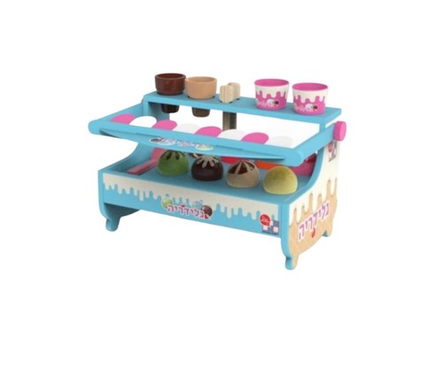 גלידריה - דוכן גלידה עשוי עץ הכולל 25 חלקים למשחקי דמיון