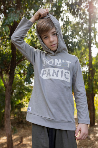 חולצה עם קפוצ'ון DON'T PANIC אפור מידות 4-12