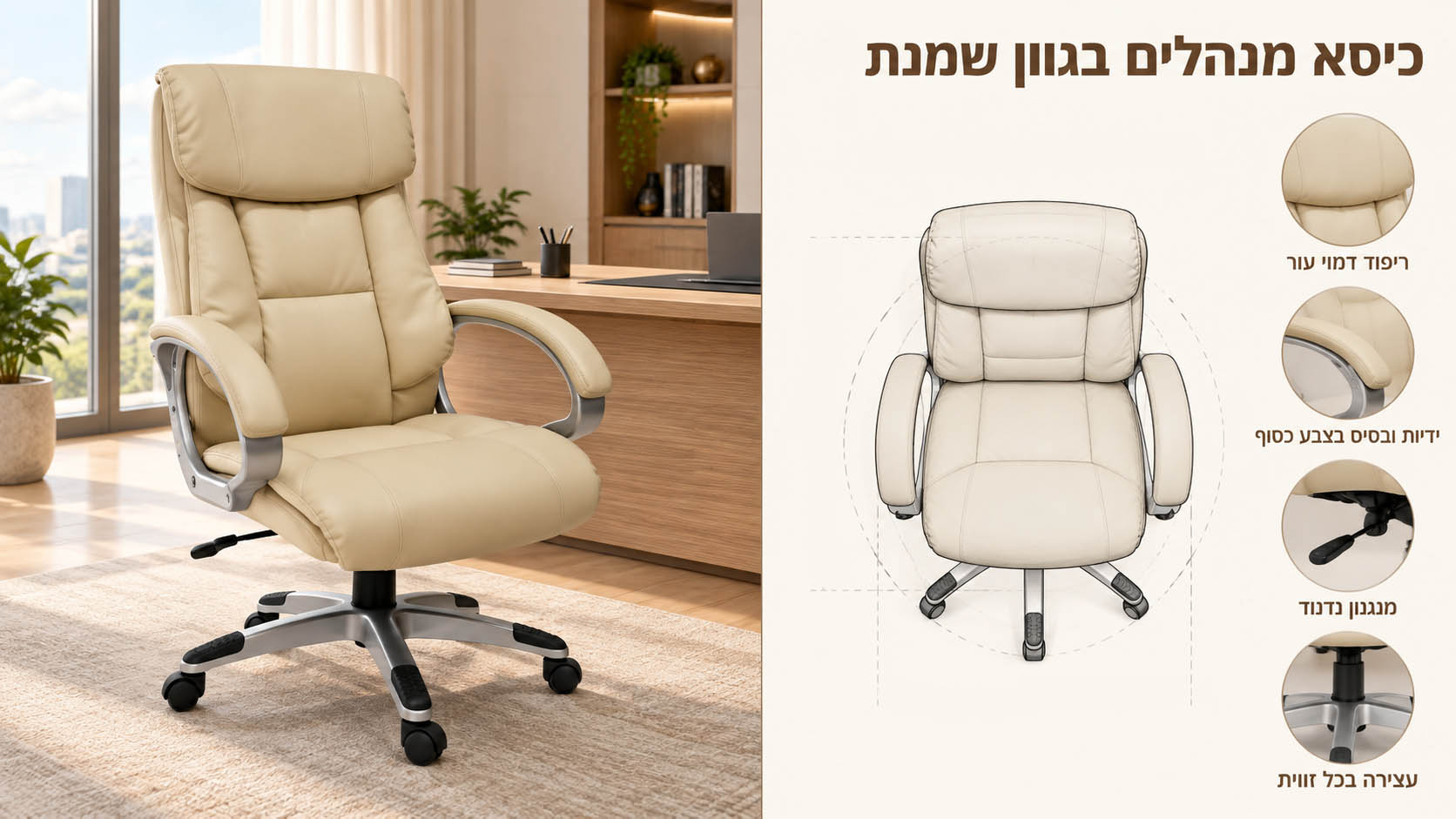כיסא מנהלים בגוון שמנת