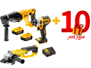 סט 18V פטישון+אימפקט+משחזת סוללות 4AH כולל 10 מתנות!