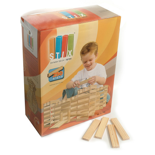 קוביות בניה STIX עץ טבעי 250 חלקים