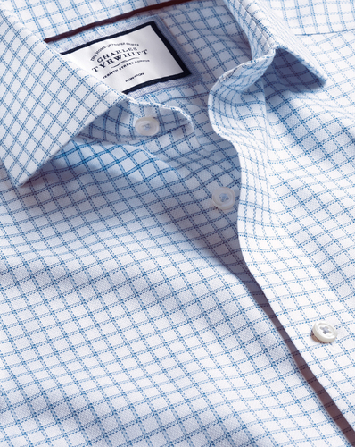 חולצה גזרת קלאסיק - Cornflower blue non-iron Richmond weave windowpane check 