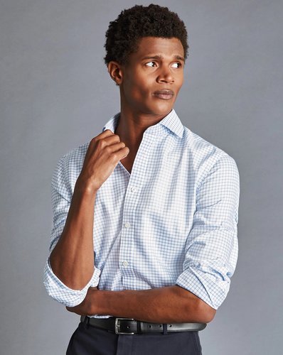 חולצה גזרת קלאסיק - Cornflower blue non-iron Richmond weave windowpane check 