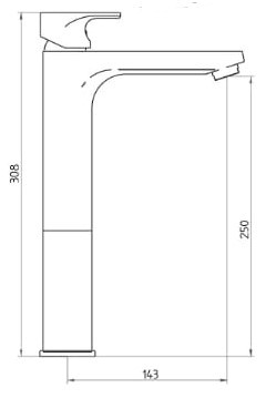 שירטוט ברז פרח גבוה 305144 סדרת גל (WAVE) כרום חמת